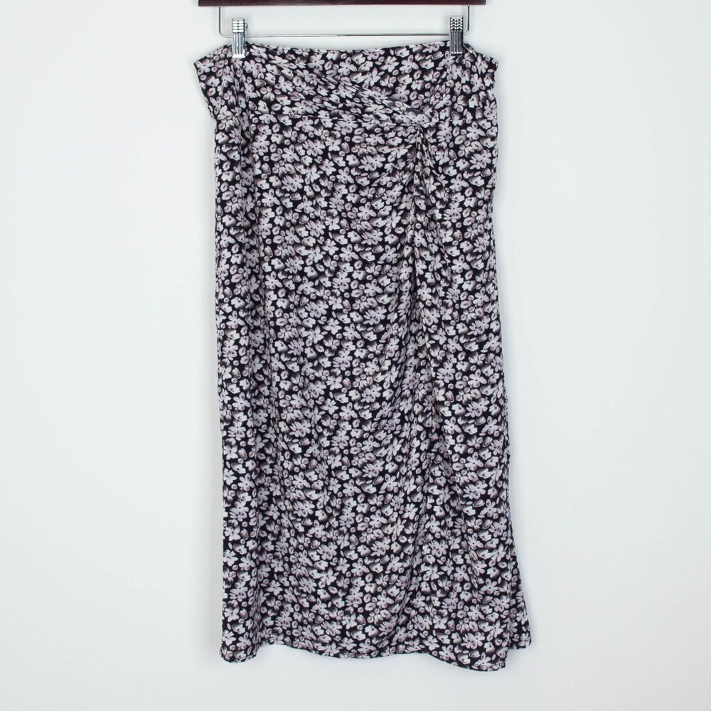 Abercrombie & Fitch Womens Floral Twist High Slit Midi Skirt Size L Dainty Fairy